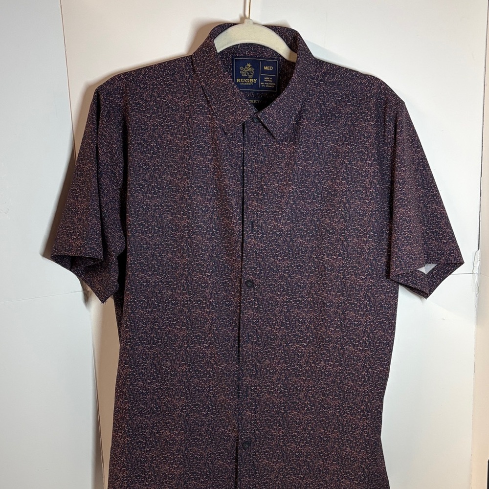 Rugby University Men's Maroon Patterned Shirt, Size Med